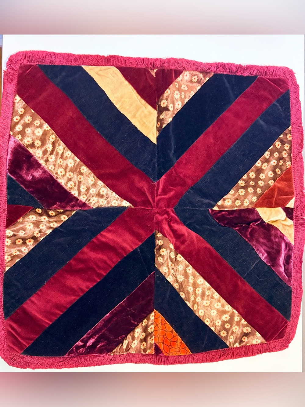 Vintage 1960s Handmade Patchwork Velvet Pillow Cover